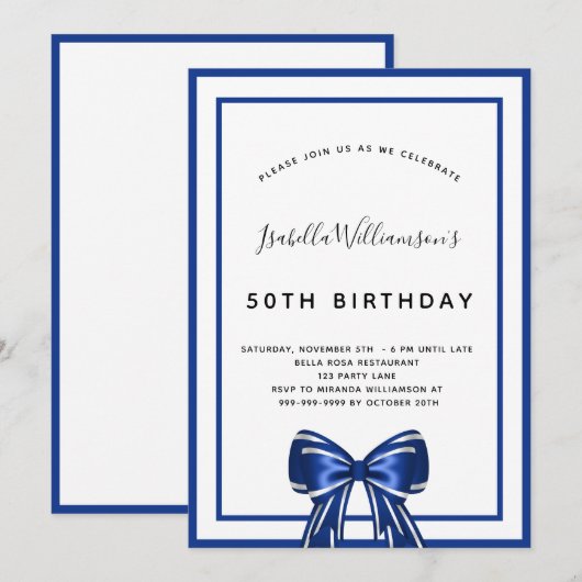 Birthday marvy blue elegant boegschrift kaart (Voorkant / Achterkant)