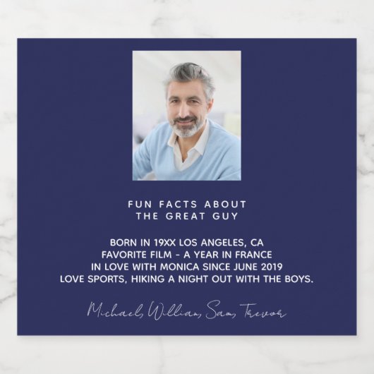 Birthday marvy blue foto leuke feiten biojongens m bier etiket (Enkel label)