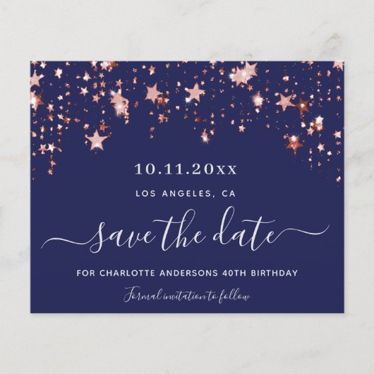 Birthday marvy blue roos budget Save the Date Flyer (Voorkant)