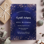 Birthday marvy blue roos goureuze glamoureus uitnodiging briefkaart<br><div class="desc">Een moderne,  stijlvolle en glamoureuze uitnodiging voor een 40e (of om het even welke leeftijd) verjaardagsfeestje. Een blauw marineschopje,  versierd met roos goudfaux glitter,  sparkles. De blauwe kleur is ongelijk. Personaliseer en voeg jouw naam en partijdetails toe.</div>