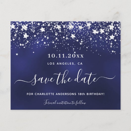 Birthday marvy blue save date party budget flyer (Voorkant)