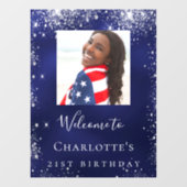 Birthday marvy blue Silglitter foto welkom Raamsticker (Vel)