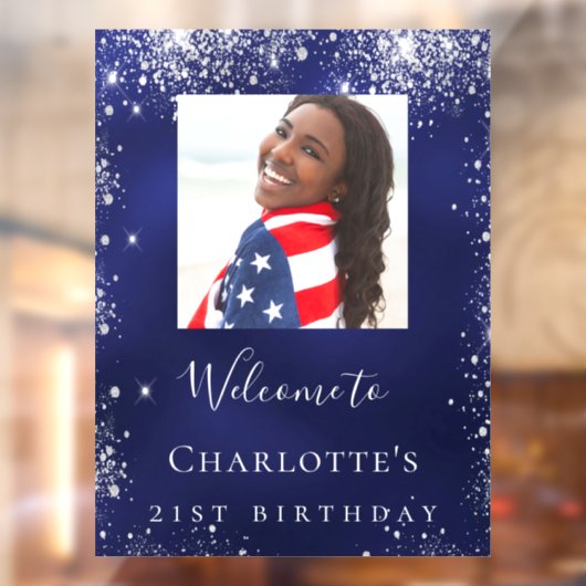 Birthday marvy blue Silglitter foto welkom Raamsticker (Vel 2)