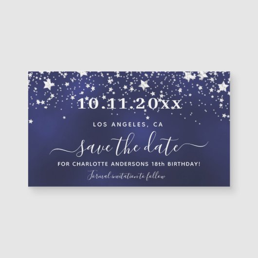 Birthday marvy blue Silver save date magnet (Voorkant)