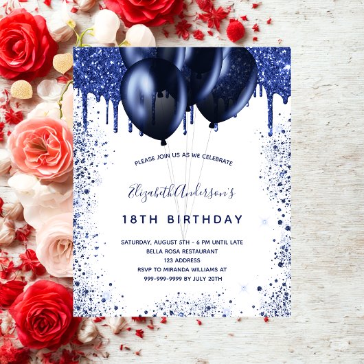 Birthday marvy blue white budget uitnodiging flyer
