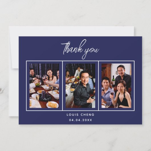 Birthday marvy blue white foto, dank je kaart (Voorkant)