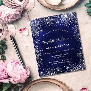 Birthday marvy blue white glitter budget uitnodigi flyer