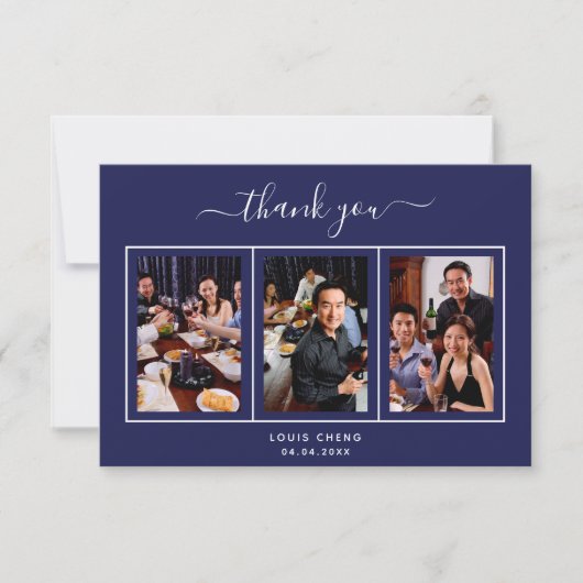 Birthday marvy blue white photoscript mannen bedankkaart (Voorkant)