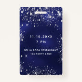 Birthday marvy blue zilver glitter vip uitnodiging badge (Achterkant)