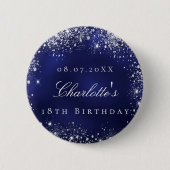 Birthday marvy blue zilverglitter ronde button 5,7 cm (Voorkant)