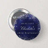 Birthday marvy blue zilverglitter ronde button 5,7 cm (Voorkant /achterkant)