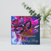 Birthday Masquerade Party Masker Blue Pink Kaart (Staand voorkant)