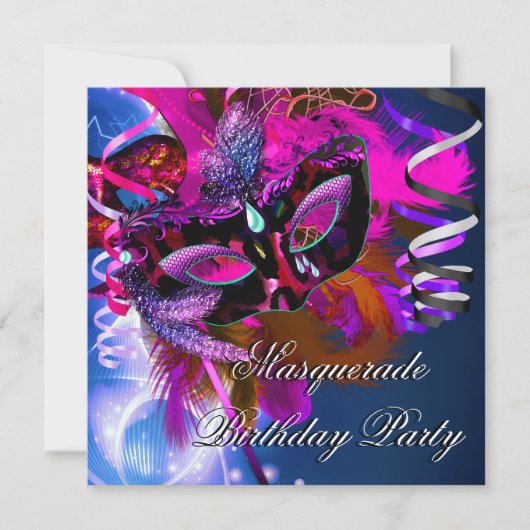 Birthday Masquerade Party Masker Blue Pink Kaart (Voorkant)