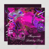 Birthday Masquerade Party Masker Paars Pink Kaart (Voorkant / Achterkant)