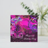 Birthday Masquerade Party Masker Paars Pink Kaart (Staand voorkant)