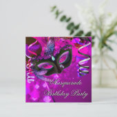 Birthday Masquerade Party Masker Paars Pink Kaart (Staand voorkant)