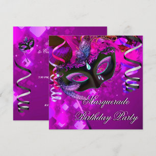 Birthday Masquerade Party Masker Paars Pink Kaart