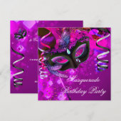 Birthday Masquerade Party Masker Paars Pink Kaart (Voorkant / Achterkant)