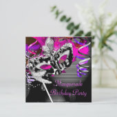 Birthday Masquerade Party Masker Silver Pink 2 Kaart (Staand voorkant)