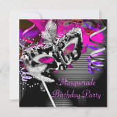 Birthday Masquerade Party Masker Silver Pink 2 Kaart (Voorkant)