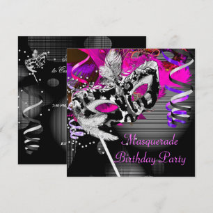 Birthday Masquerade Party Masker Silver Pink 2 Kaart