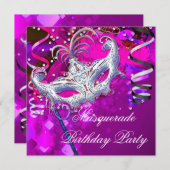 Birthday Masquerade Party masver Silver Pink Kaart (Voorkant / Achterkant)