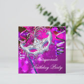 Birthday Masquerade Party masver Silver Pink Kaart (Staand voorkant)