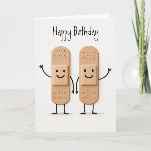 Birthday Medical Bandage Stick Figures People Kaart (Voorkant)