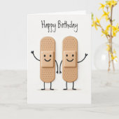 Birthday Medical Bandage Stick Figures People Kaart (Gele Bloem)