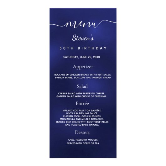 Birthday Menu navy blue foto leuke feiten (Voorkant)