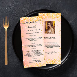 Birthday Menu oranje glitter foto leuke feiten