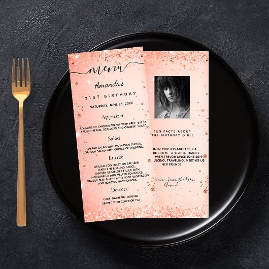Birthday Menu oranje glitter foto leuke feiten