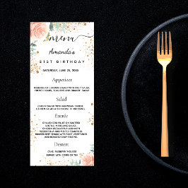 Birthday Menu roos Gold floral eucalyptus glitter