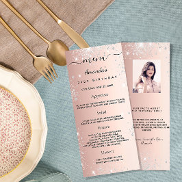 Birthday Menu roos goud glitter foto leuke feiten