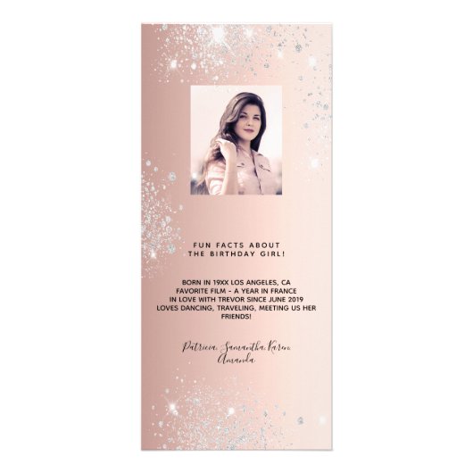 Birthday Menu roos goud glitter foto leuke feiten (Achterkant)