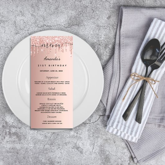 Birthday Menu roos goudglitter drift diner