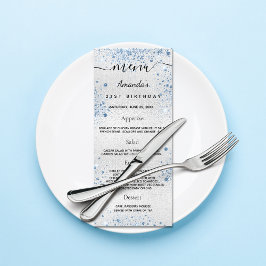 Birthday Menu Silver Blue glitter-naam