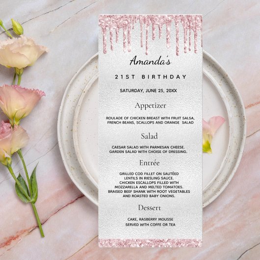 Birthday Menu Silver Blush roze foto leuke feiten