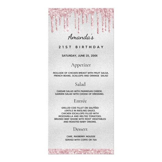 Birthday Menu Silver Blush roze foto leuke feiten (Voorkant)