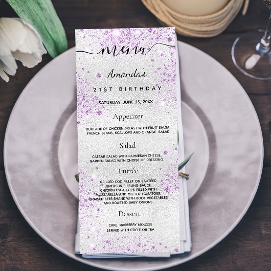 Birthday Menu Silver paars metal-monogram