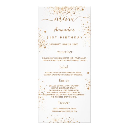 Birthday Menu white Glitter foto leuke feiten (Voorkant)
