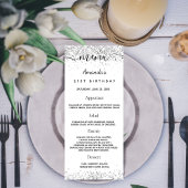 Birthday Menu White Silver Glitter sparkles