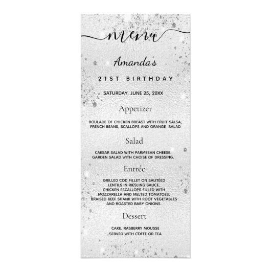 Birthday Menu zilveren monogram (Voorkant)