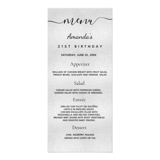 Birthday Menu zilveren monogram (Voorkant)