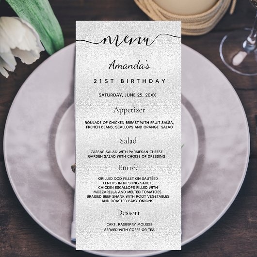 Birthday Menu zilveren monogram
