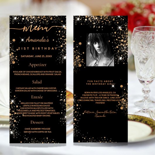 Birthday Menu zwarte gouden glitter foto leuke fei