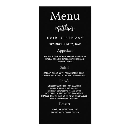 Birthday Menu zwarte witte foto leuke feiten (Voorkant)