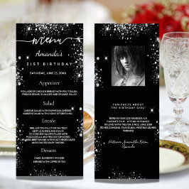 Birthday Menu zwarte witte glitter foto leuke feit