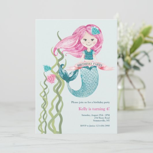 Birthday Mermaid Kaart (Staand voorkant)