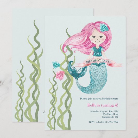 Birthday Mermaid Kaart (Voorkant / Achterkant)